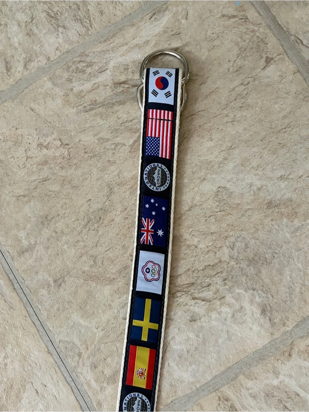 Canvas Flag Patch Belt in Cream with Multicolor Accents